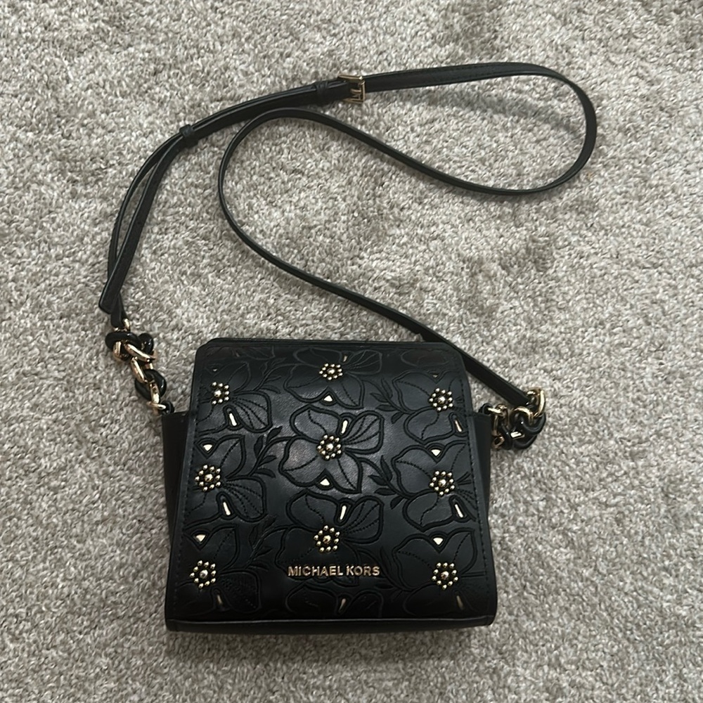 Michael Kors Black Floral Embellished Crossbody Bag